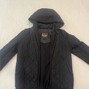 Barbour International Black Women Hooded Motorcycle Jacket Bomber Size USA 6